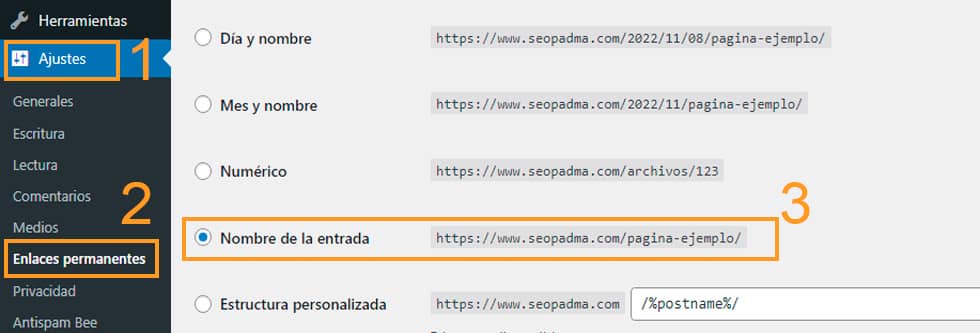 escritorio-wordpress-ajustes-enlaces-permanentes-url-cortas